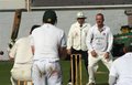 John Denwood bowls to Ben Simm