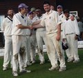 Lancaster captain Michael Stevens congratulates Ben Simm on breaking the record