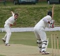 Jamie Hogarth bowls to Bruce Martin