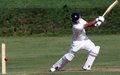 Gaurav Dhar strikes the ball square of the wicket