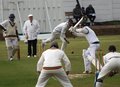 Yacub Bhamji bowls to Jon Miles who lets the ball go