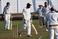 Terry Hunte leaves after being bowled by Yakub Bhamji