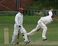 Steven Croft bowling and Charlie Williams backing up