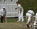 Michael Stevens turns a ball from Bruce Martin on the leg side
