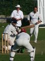 Joe Davies bowling to Kamran Anwar with Charlie Williams behind the stumps
