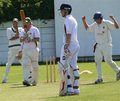 Gareth Denwood sets off after being bowled by Ben Simm