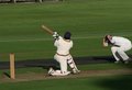Nisithi Rupasinghe swings the ball on the leg side