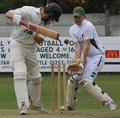 Stephen Twist looks back to see he has been bowled by Ryan Bailey