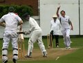 Simon Little bowled by a jubilant Adam Cowperthwaite