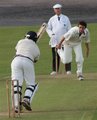 Ryan Bailey turns a ball from Richard Gleeson on the leg side