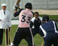 Mohammad Zaman Khan bowling to Richard Gleeson